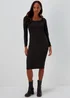 Black Square Neck Ribbed Long Sleeve Midi Dress - 8 Image 1