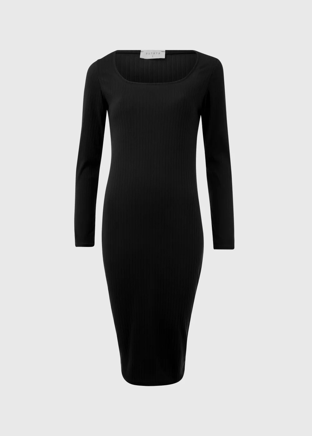 Black Square Neck Ribbed Long Sleeve Midi Dress - 8 Image 5