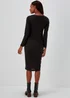 Black Square Neck Ribbed Long Sleeve Midi Dress - 8 Image 2