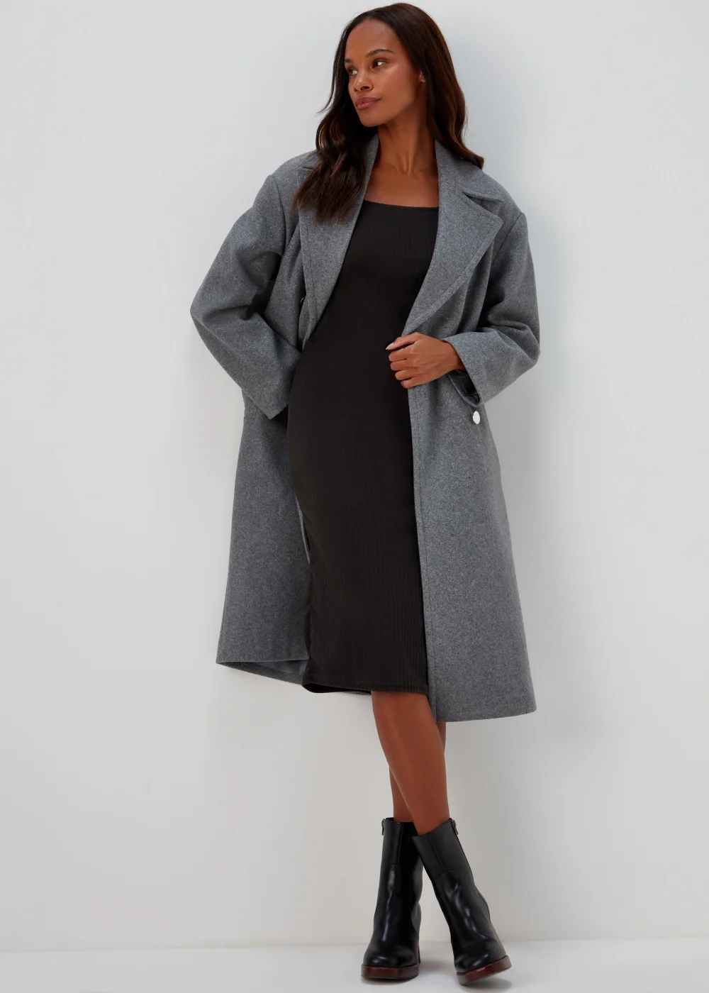 Black Square Neck Ribbed Long Sleeve Midi Dress - 8 Image 4