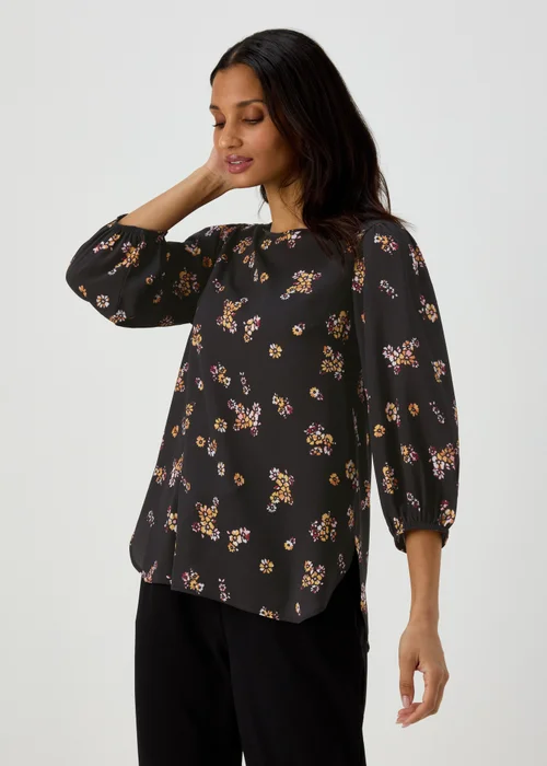 Black Floral Print Bubble Box Top - 8 Image 1