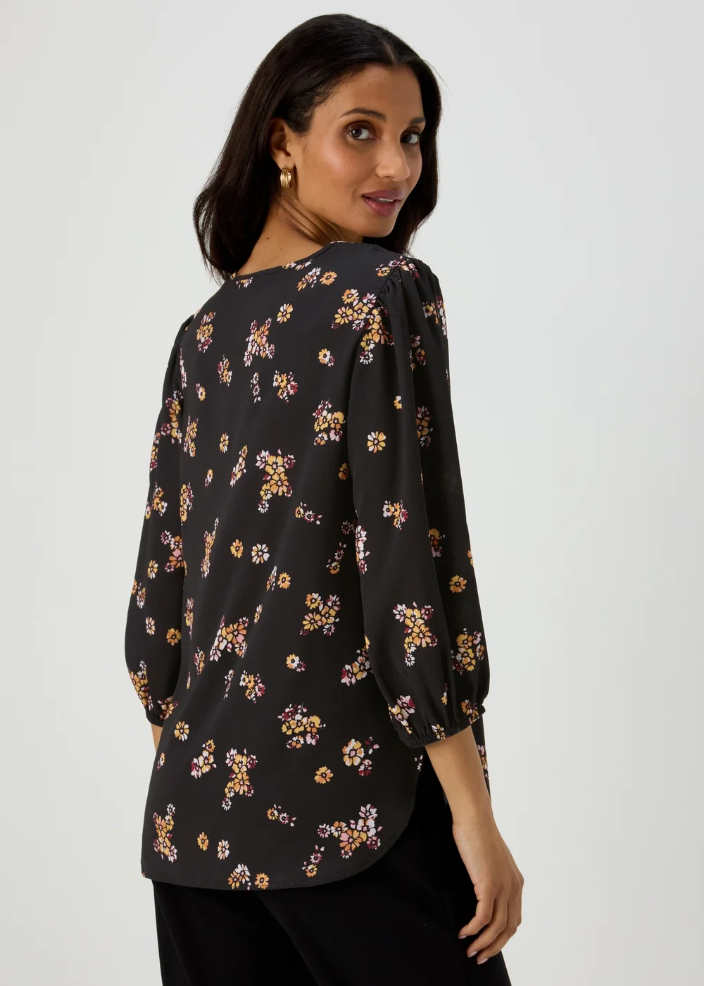 Black Floral Print Bubble Box Top - 8 Image 2