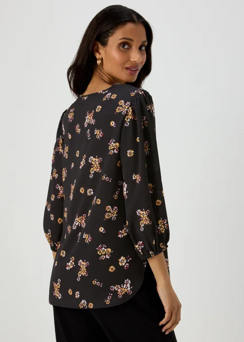 Black Floral Print Bubble Box Top - 8 Image 2