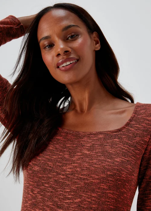 Red Space Dye Square Neck Midi Dress - 8 Image 3