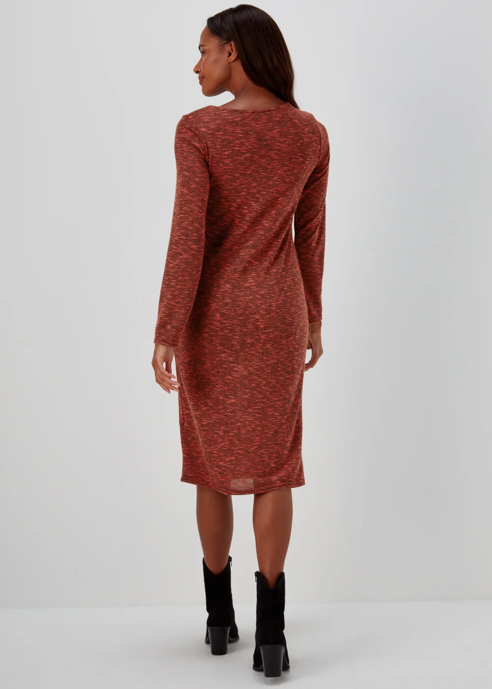 Red Space Dye Square Neck Midi Dress - 8 Image 2