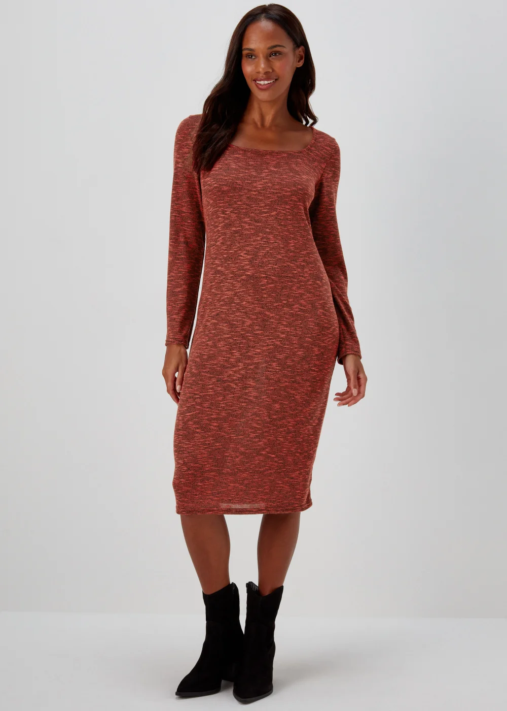 Red Space Dye Square Neck Midi Dress - 8 Image 1
