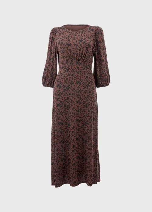 Tan Floral Empire Midi Dress - 8 Image 5