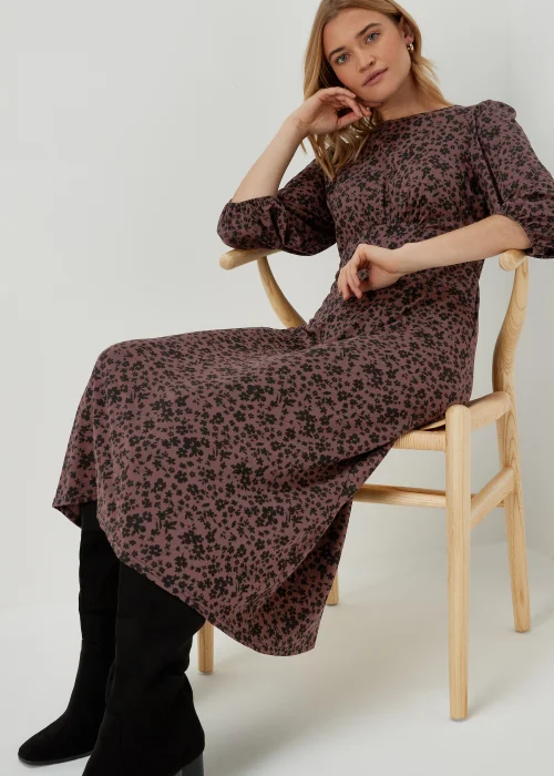 Tan Floral Empire Midi Dress - 8 Image 4