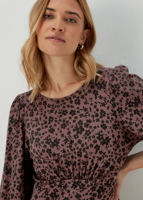 Tan Floral Empire Midi Dress - 8 Image 3