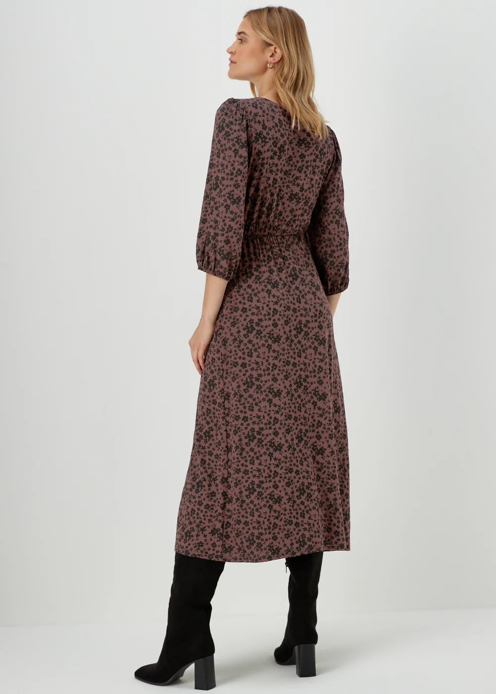 Tan Floral Empire Midi Dress - 8 Image 2