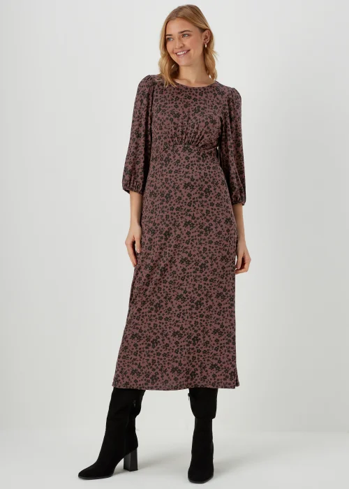 Tan Floral Empire Midi Dress - 8 Image 1
