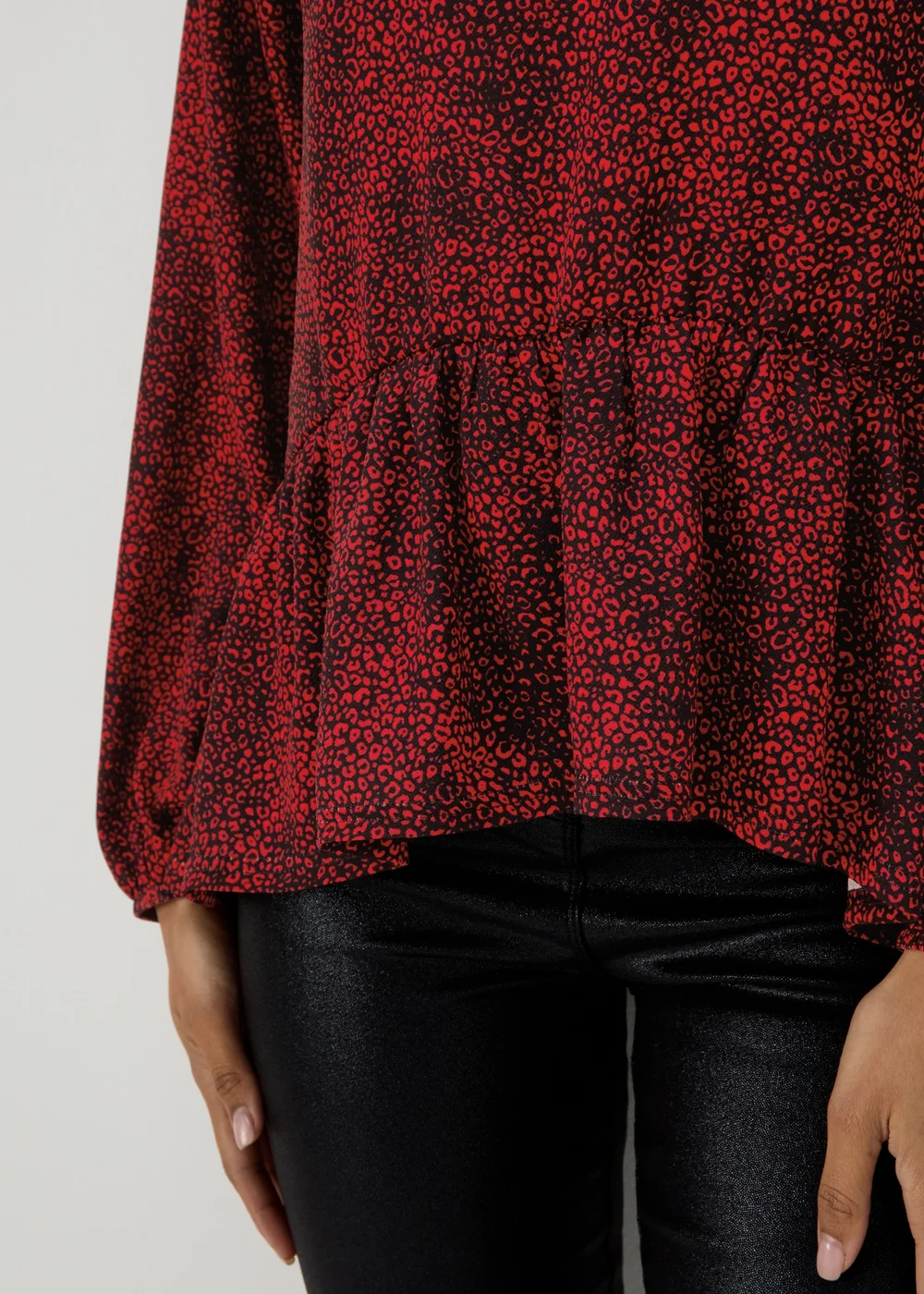 Black & Red Leopard Print Peplum Blouse - 8 Image 3