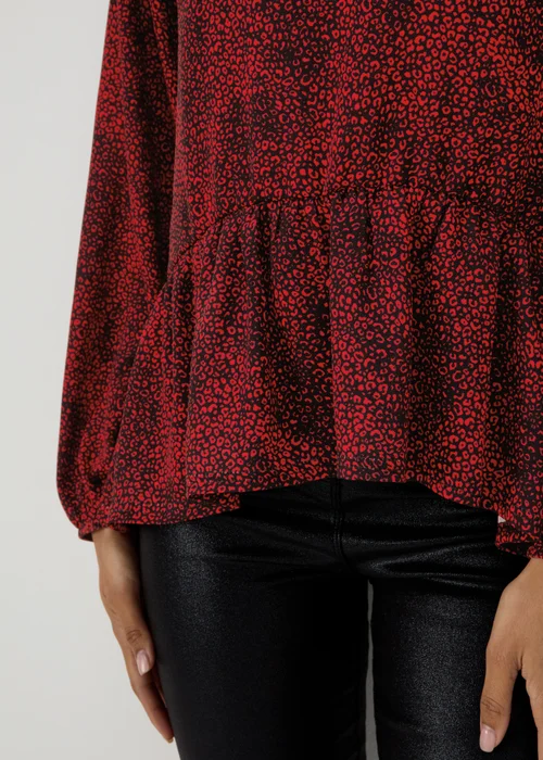 Black & Red Leopard Print Peplum Blouse - 8 Image 3