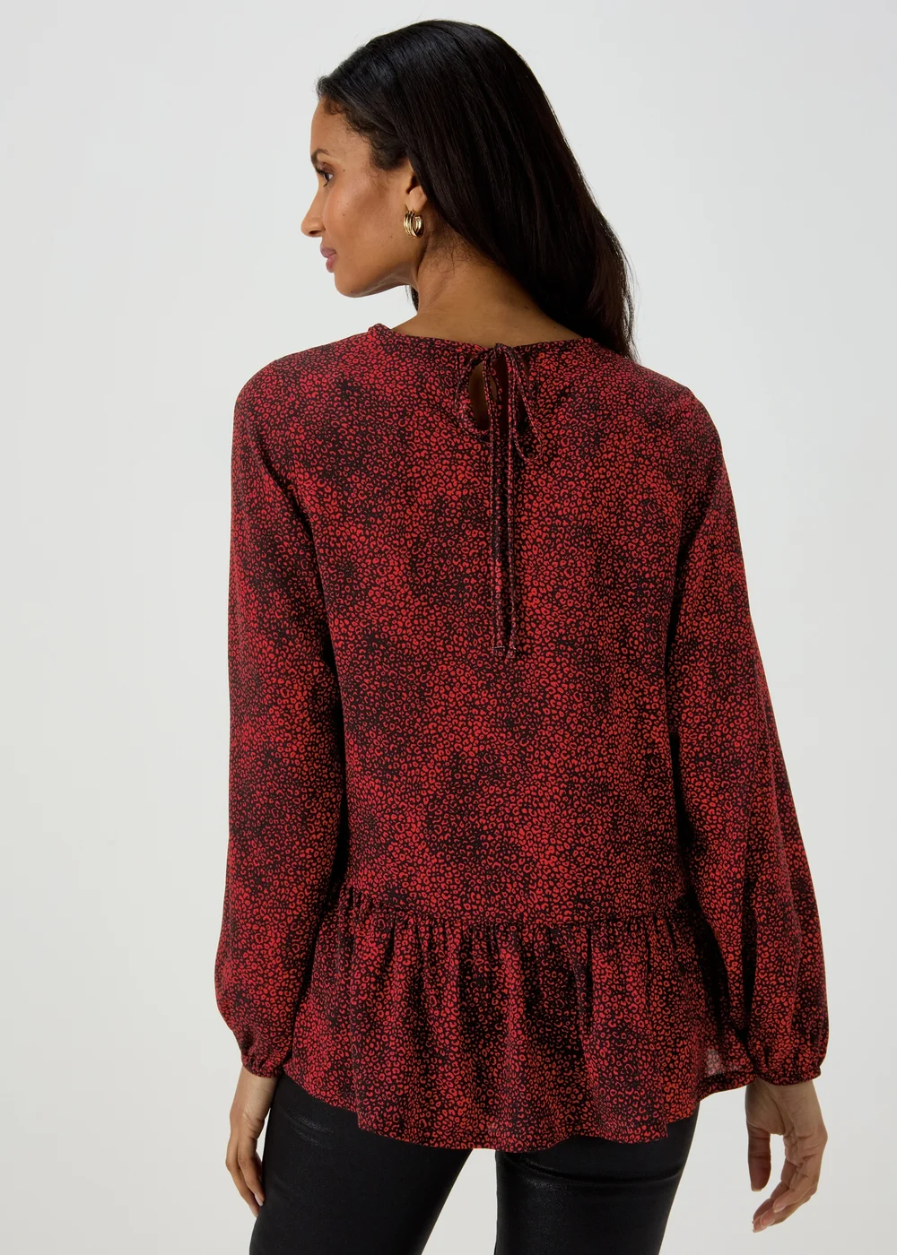 Black & Red Leopard Print Peplum Blouse - 8 Image 2
