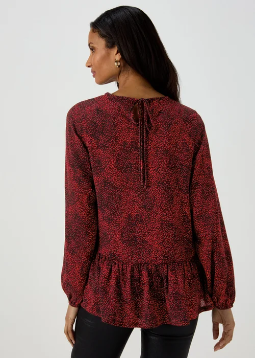 Black & Red Leopard Print Peplum Blouse - 8 Image 2