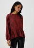 Black & Red Leopard Print Peplum Blouse - 8 Image 1
