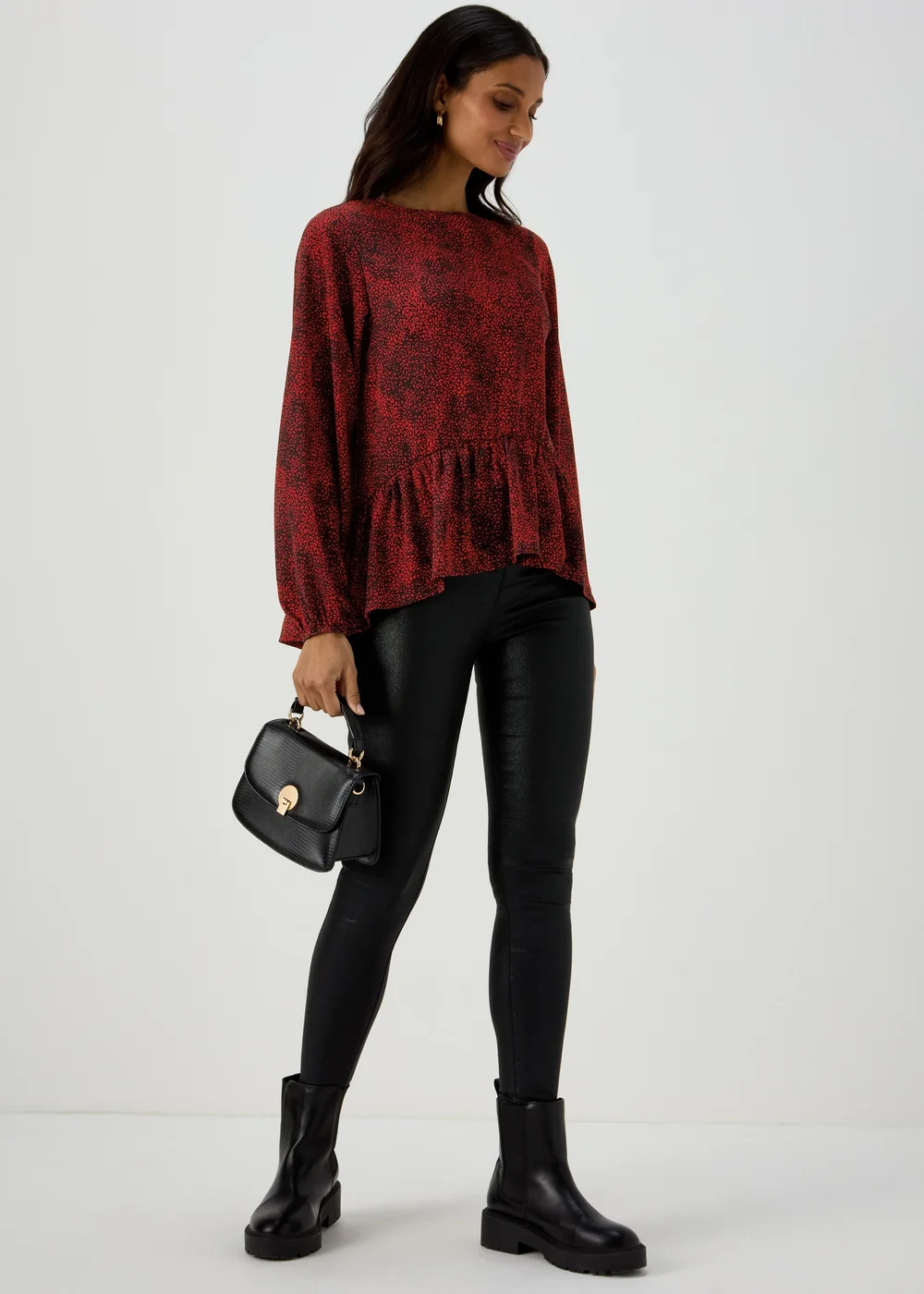 Black & Red Leopard Print Peplum Blouse - 8 Image 4