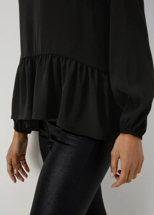 Black Peplum Long Sleeve Blouse - Size 8 Image 3