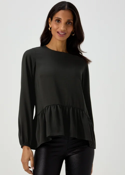 Black Peplum Long Sleeve Blouse - Size 8 Image 1