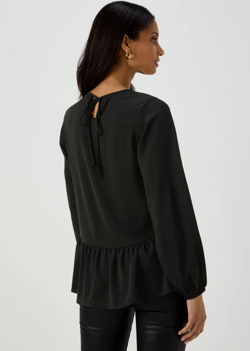 Black Peplum Long Sleeve Blouse - Size 8 Image 2