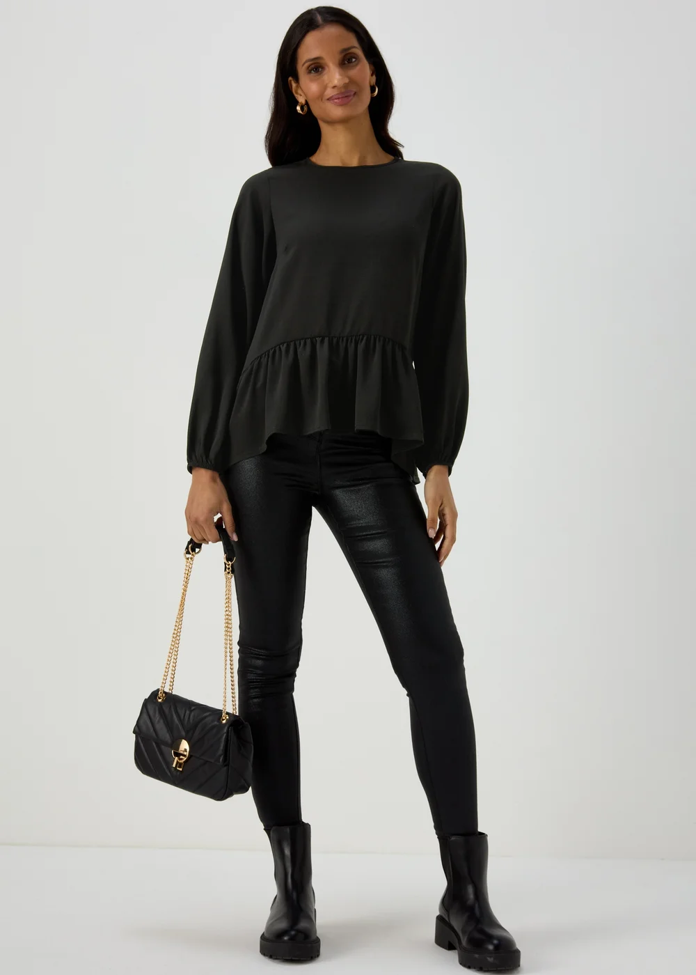 Black Peplum Long Sleeve Blouse - Size 8 Image 4