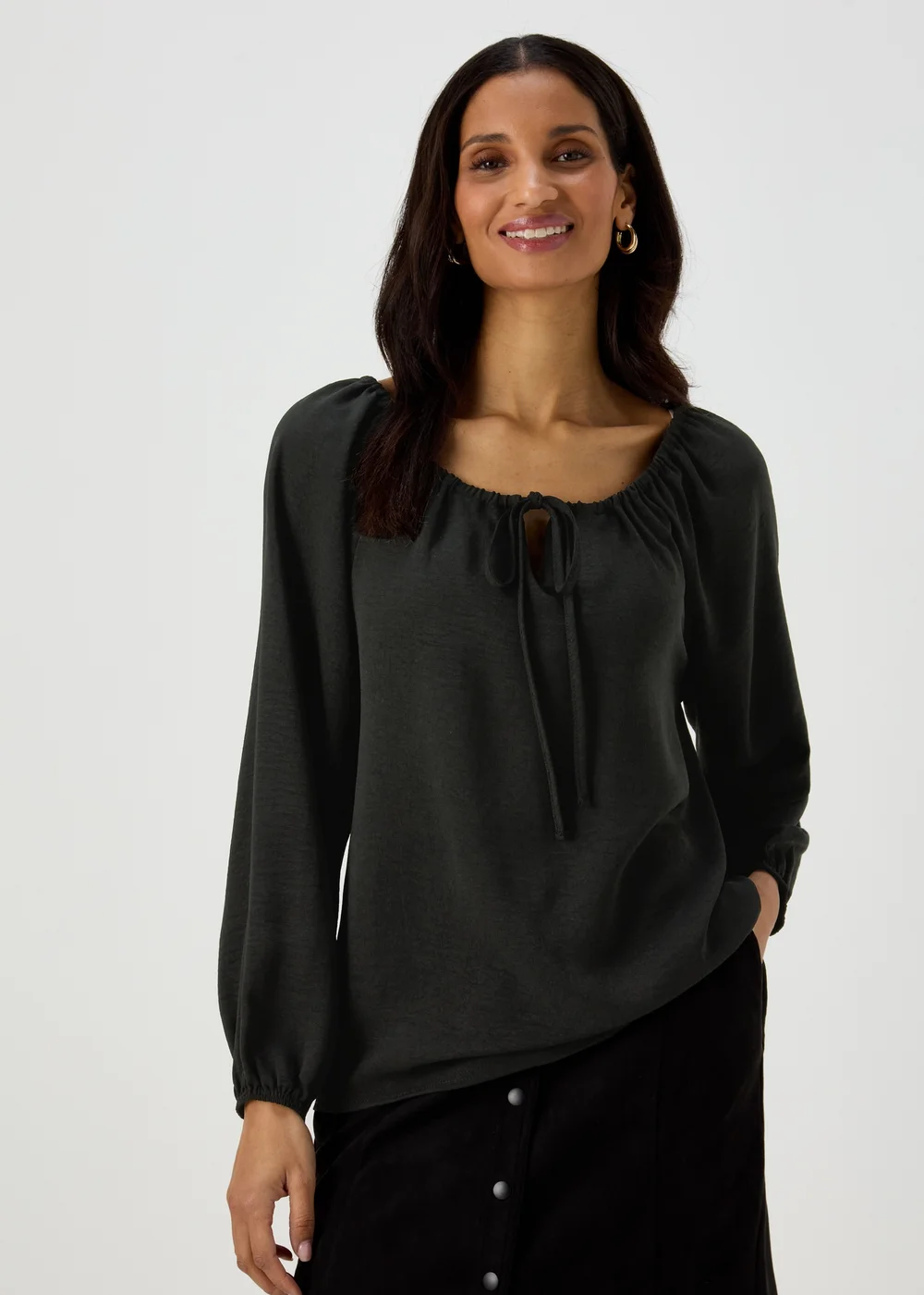 Black Long Sleeve Tie Blouse - Size 8 Image 1