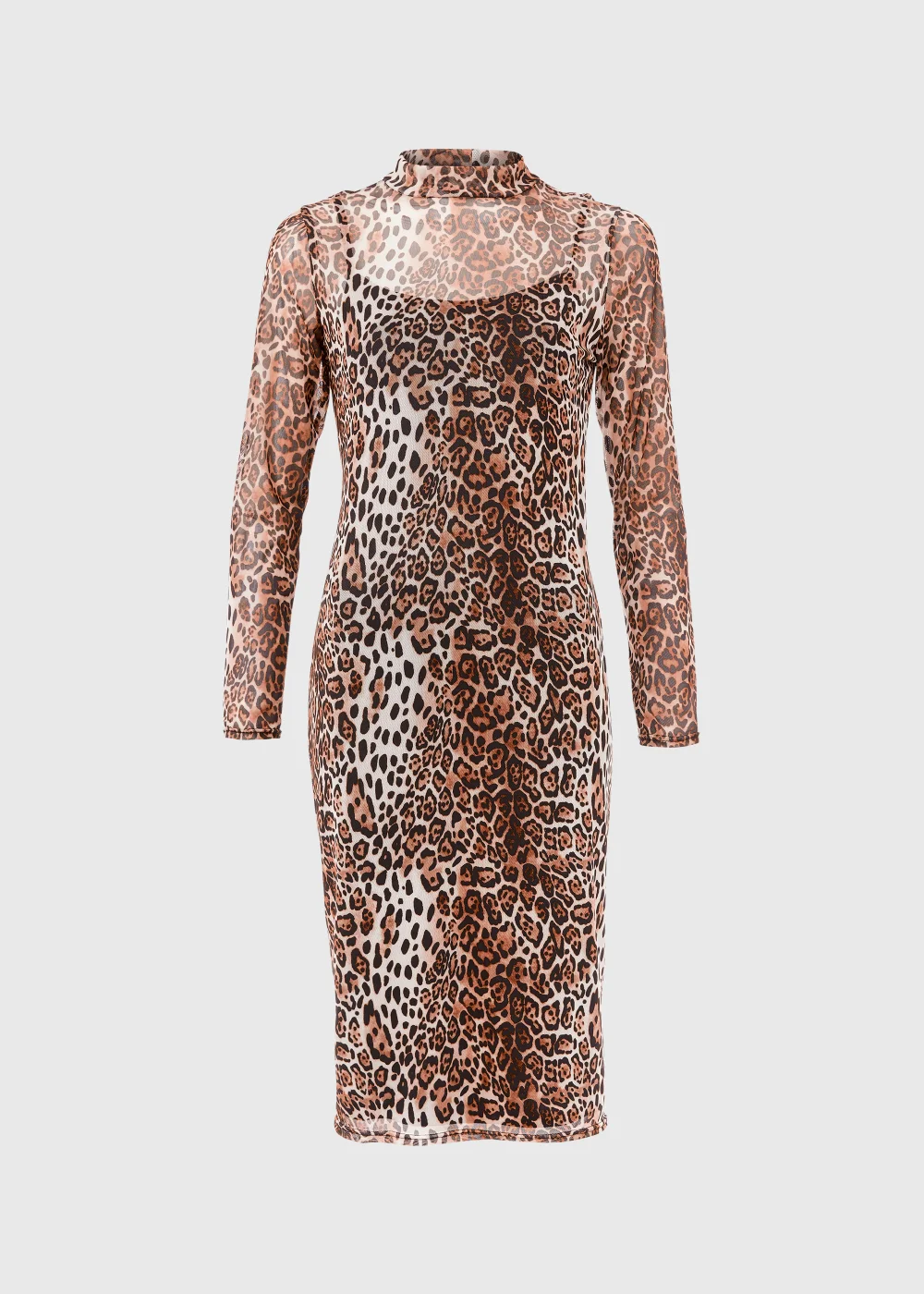 Papaya Petite Brown Leopard Print Mesh Midi Dress - 6 Image 5