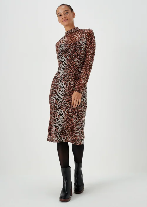Papaya Petite Brown Leopard Print Mesh Midi Dress - 6 Image 1