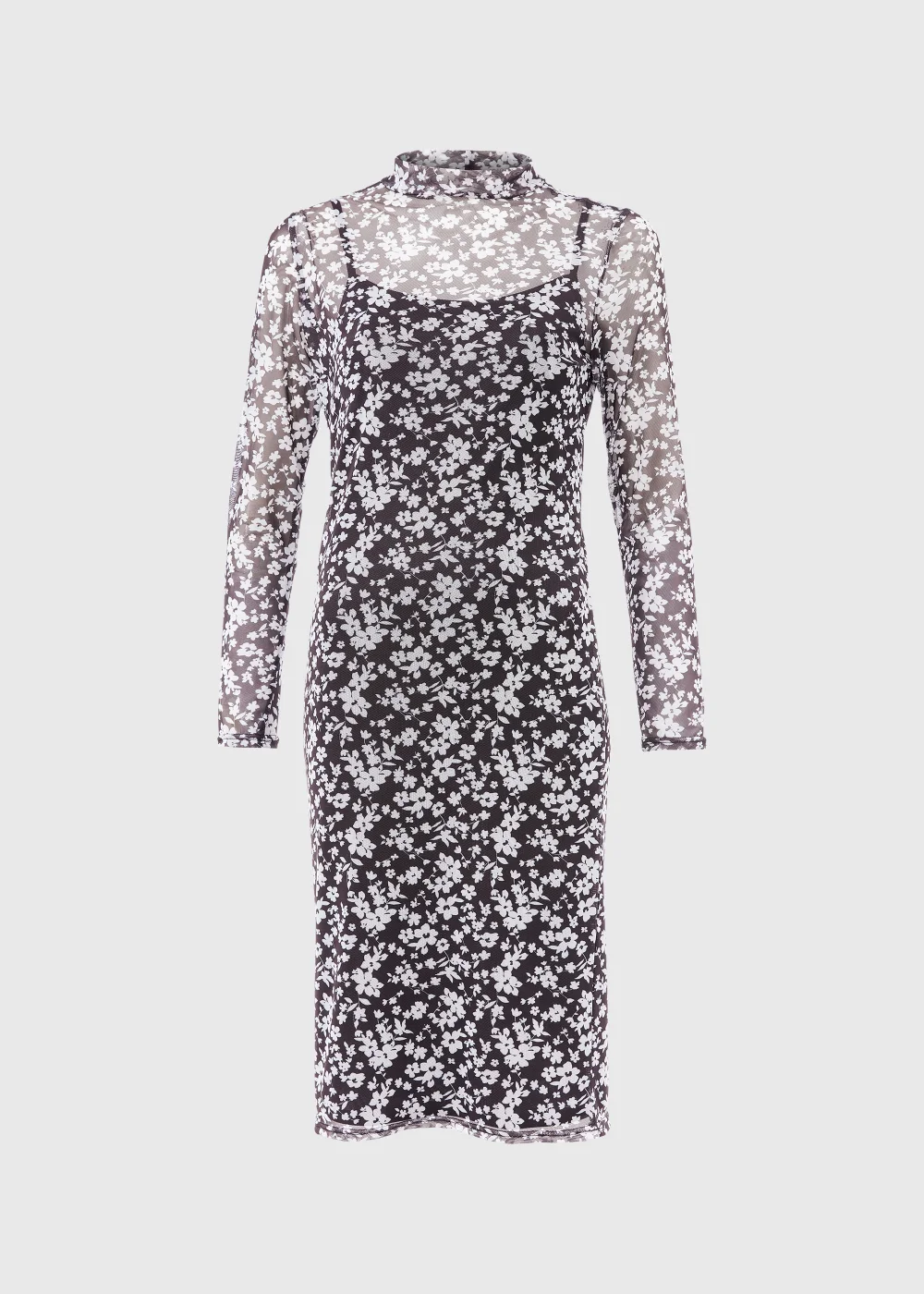 Papaya Petite Monochrome Floral Mesh Midi Dress - 6 Image 5