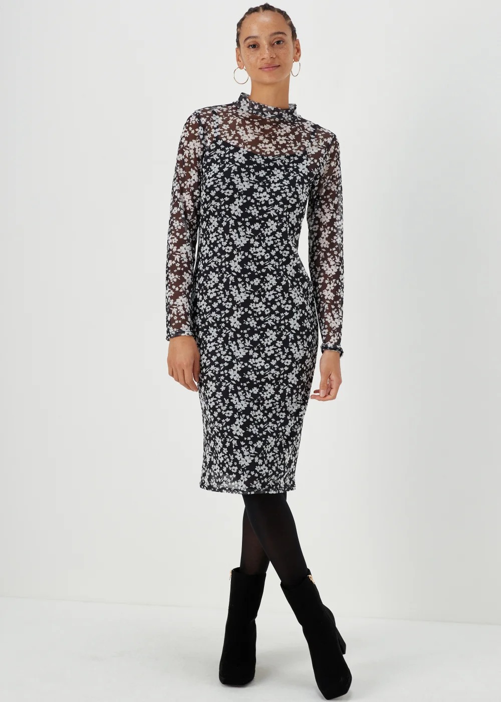 Papaya Petite Monochrome Floral Mesh Midi Dress - 6 Image 1