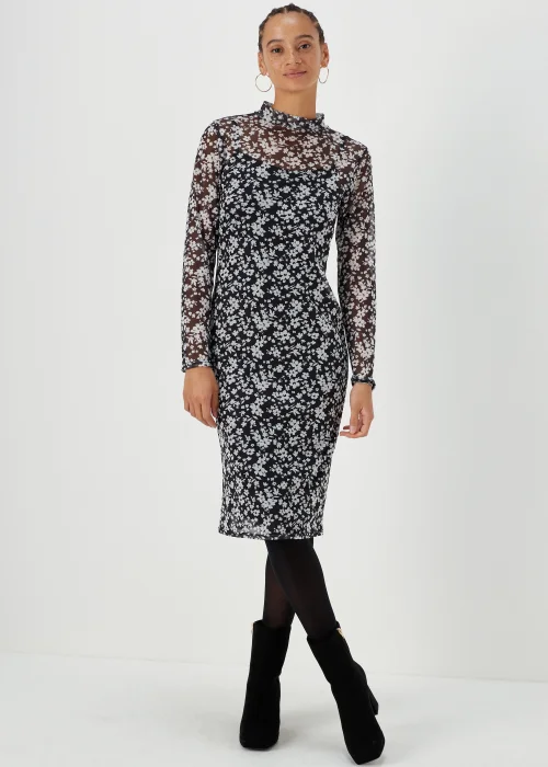 Papaya Petite Monochrome Floral Mesh Midi Dress - 6 Image 1