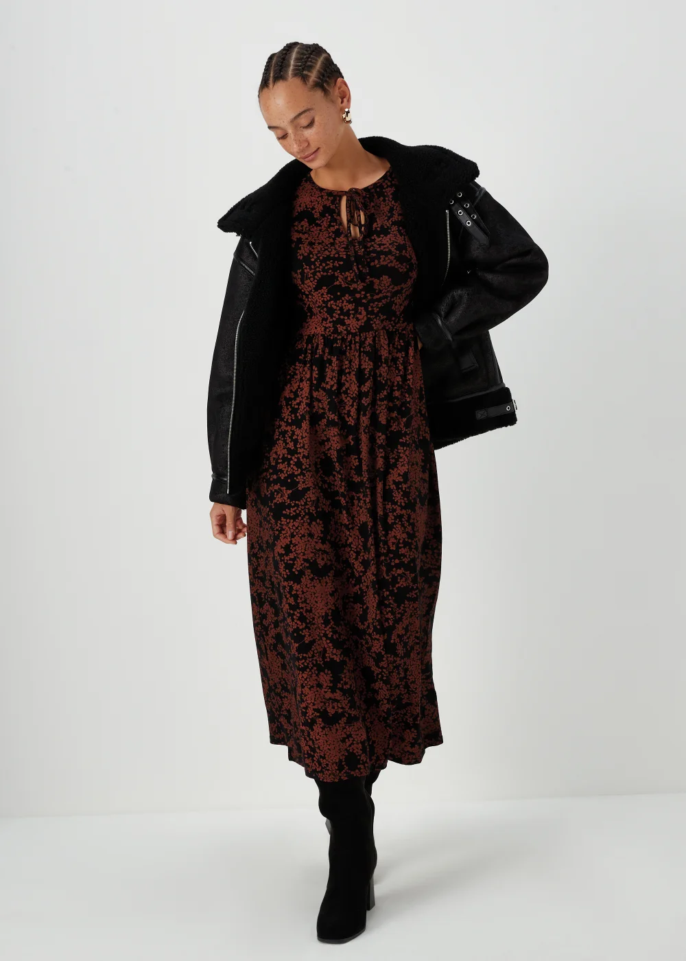 Papaya Petite Black Boho Print Midi Dress - 6 Image 4