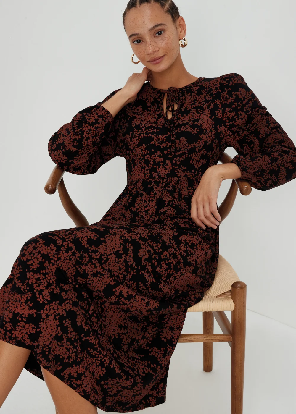 Papaya Petite Black Boho Print Midi Dress - 6 Image 1