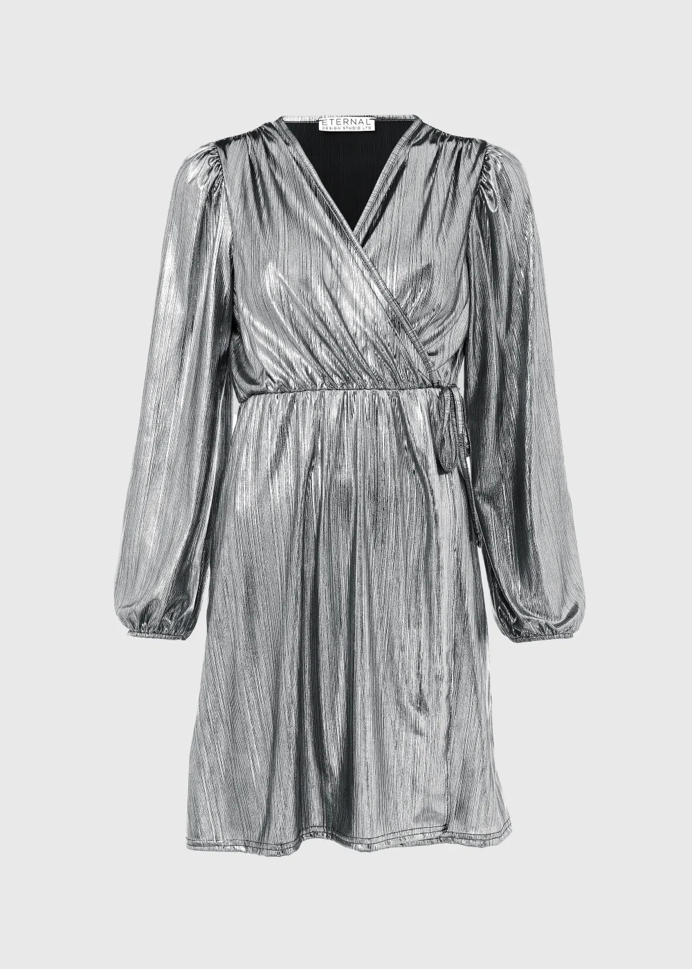 Papaya Petite Silver Metallic Plisse Wrap Mini Dress - 6 Image 5