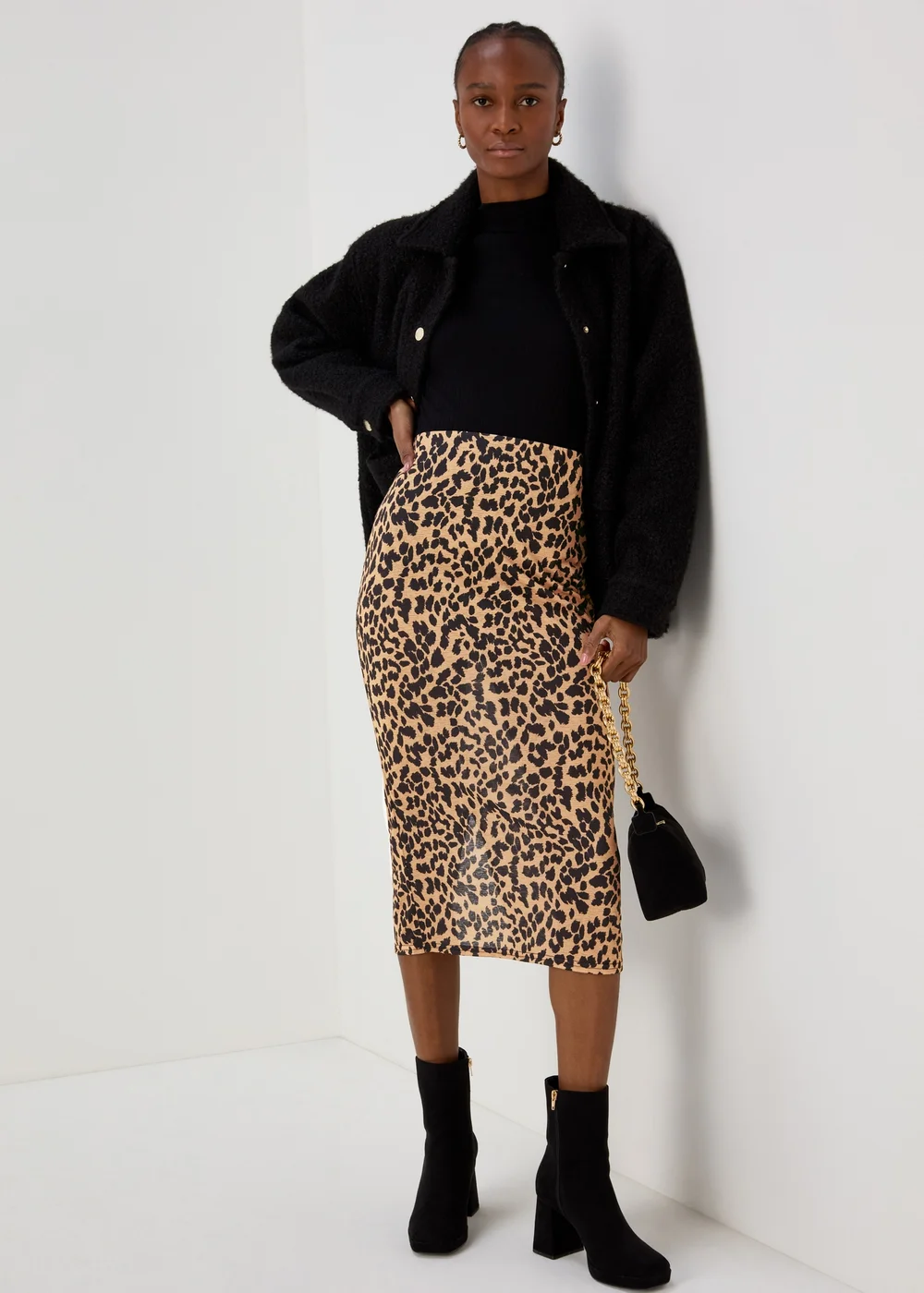 Tan Animal Print Co Ord Midi Skirt - 8 Image 4