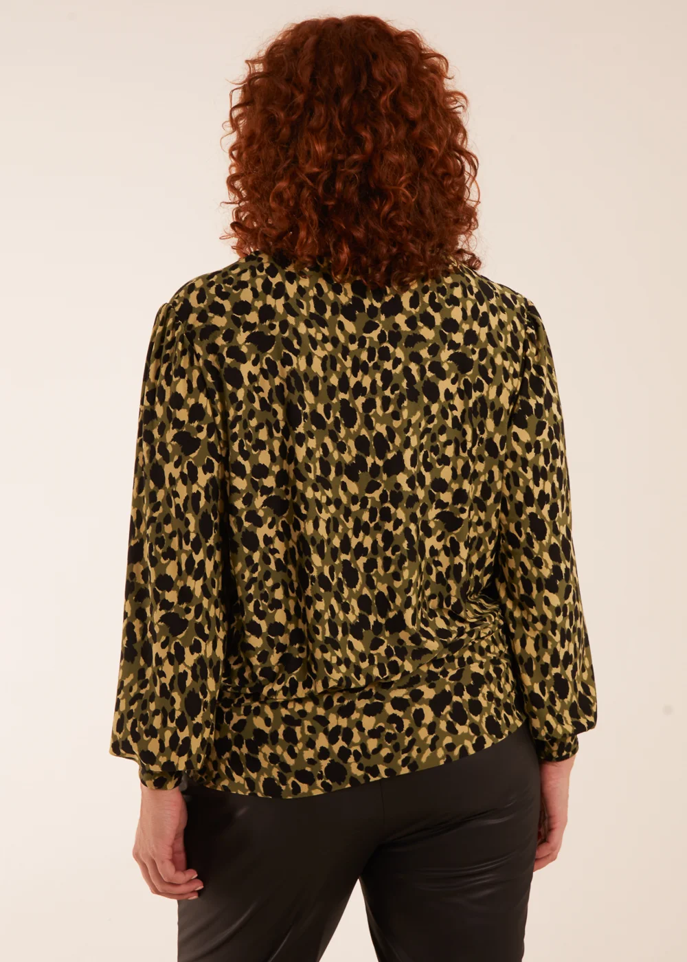 Blue Vanilla Khaki Curve Wrap Front Leopard Print Top - 12 Image 2