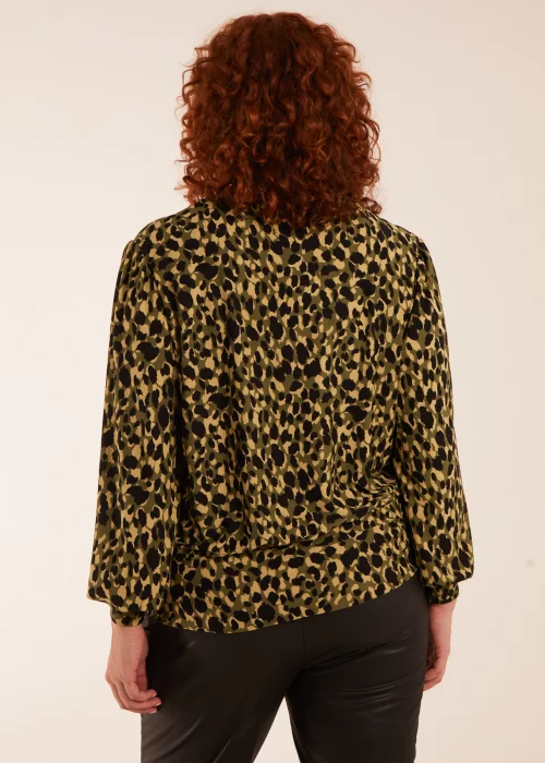Blue Vanilla Khaki Curve Wrap Front Leopard Print Top - 12 Image 2