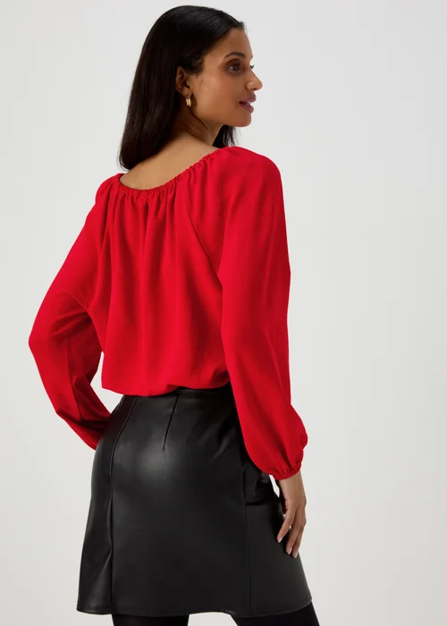 Red Long Sleeve Tie Blouse - 8 Image 2