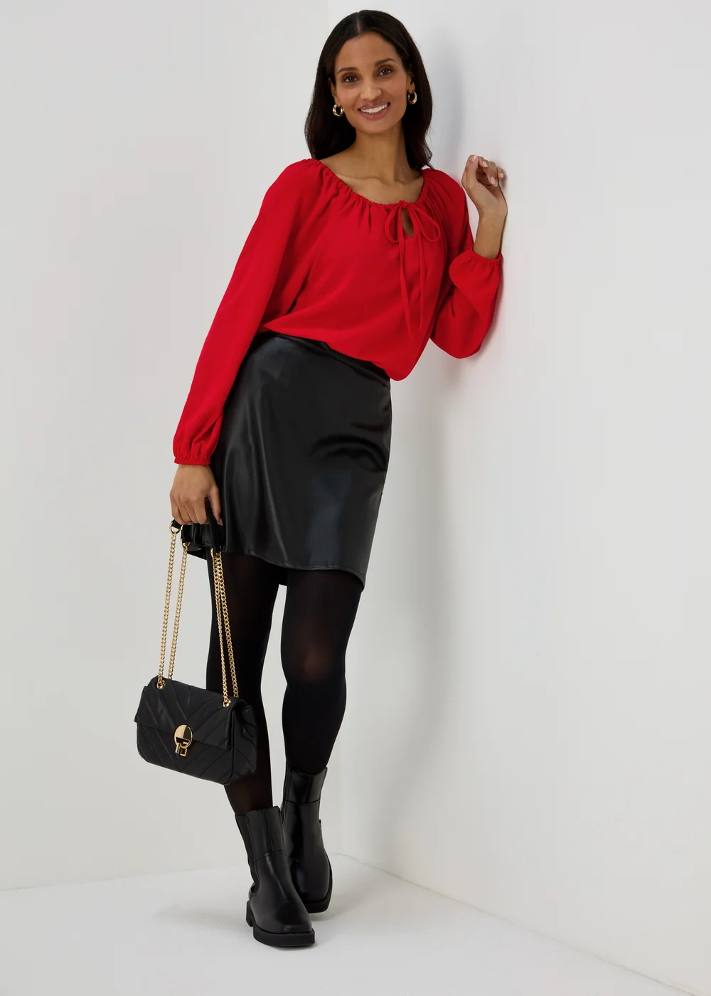 Red Long Sleeve Tie Blouse - 8 Image 4
