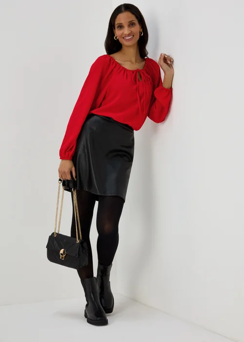 Red Long Sleeve Tie Blouse - 8 Image 4