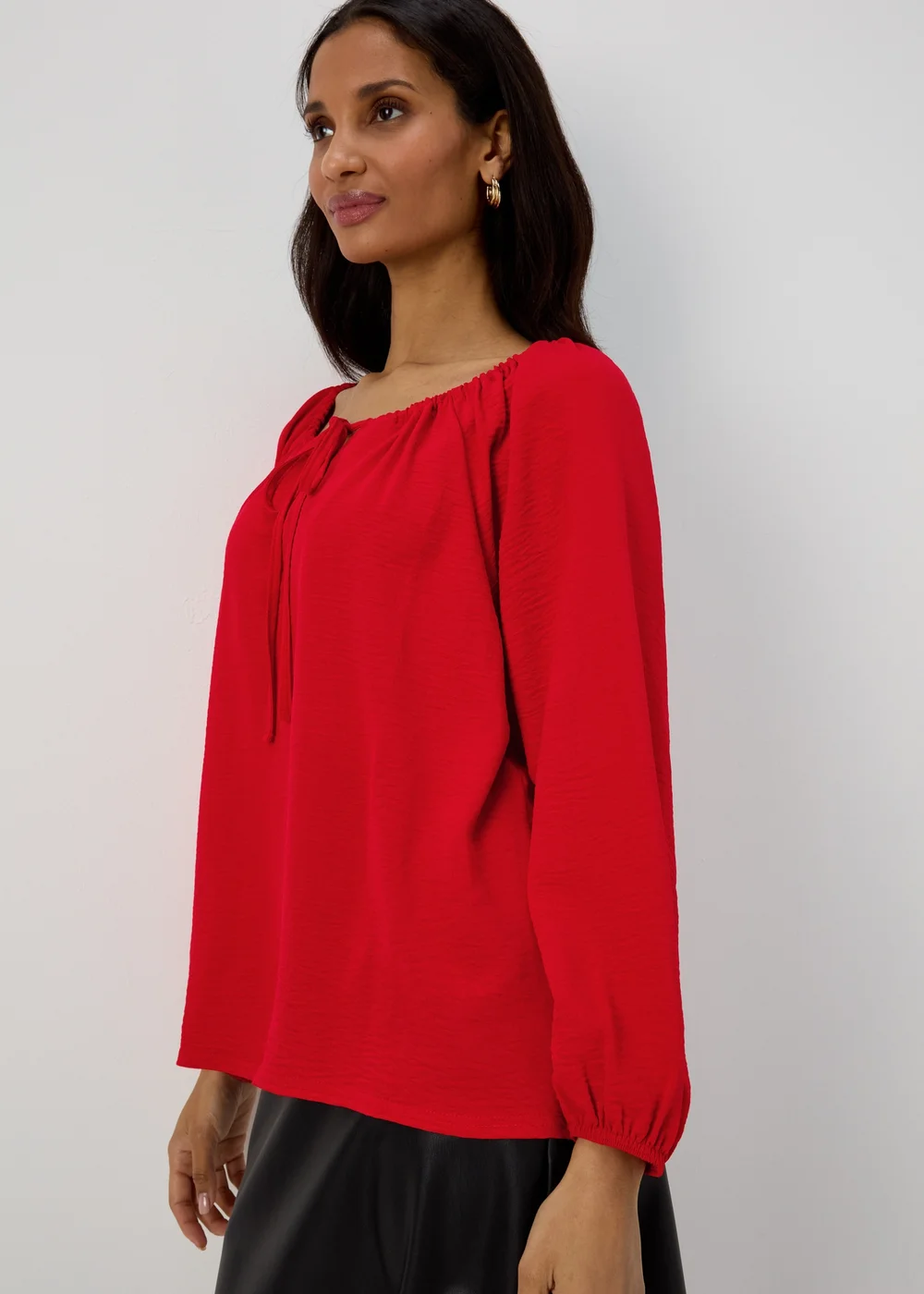 Red Long Sleeve Tie Blouse - 8 Image 3