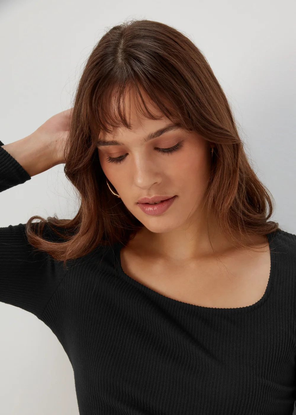 Black Square Neck Ribbed Long Sleeve Top - 8 Image 3
