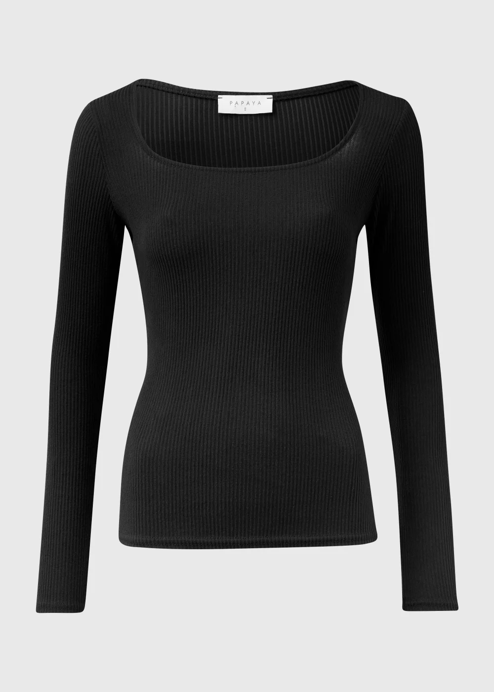 Black Square Neck Ribbed Long Sleeve Top - 8 Image 5