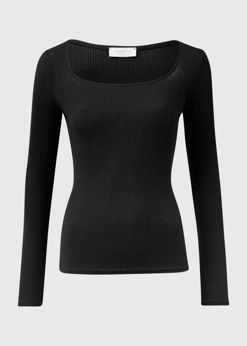 Black Square Neck Ribbed Long Sleeve Top - 8 Image 5