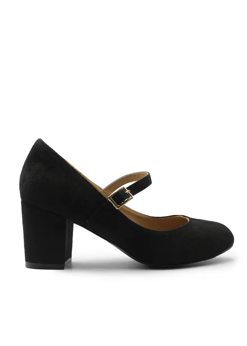 Where's That From Araceli Block Heel Pumps In Black Faux Suede - 4 Image 2