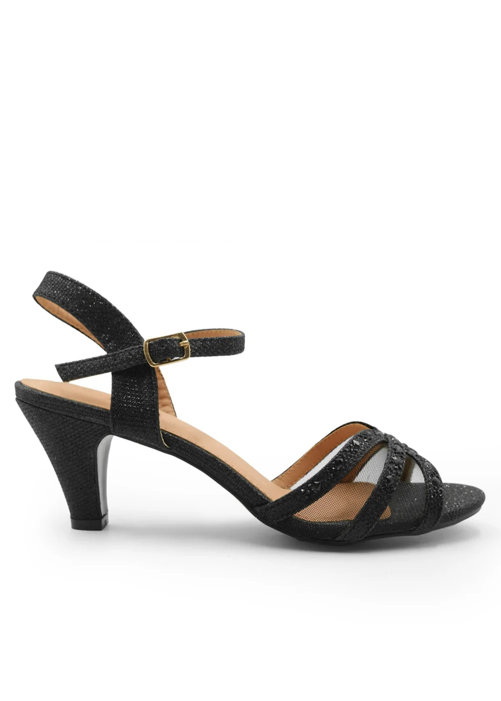 Where's That From Jillian Diamante Strappy Heel In Black Glitter - 3 Image 1