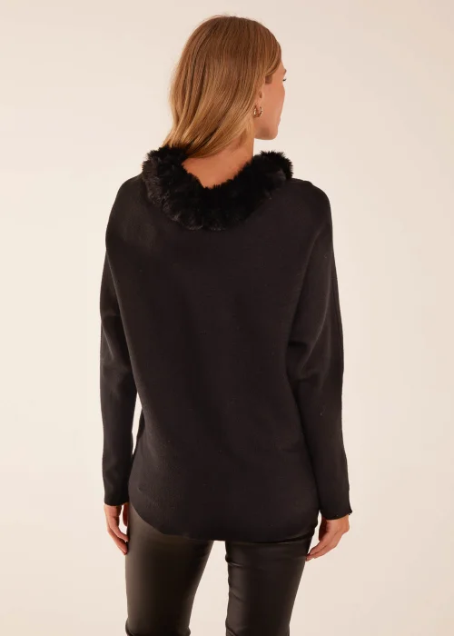 Blue Vanilla Black Fur Collar Batwing Jumper - S/M Image 4