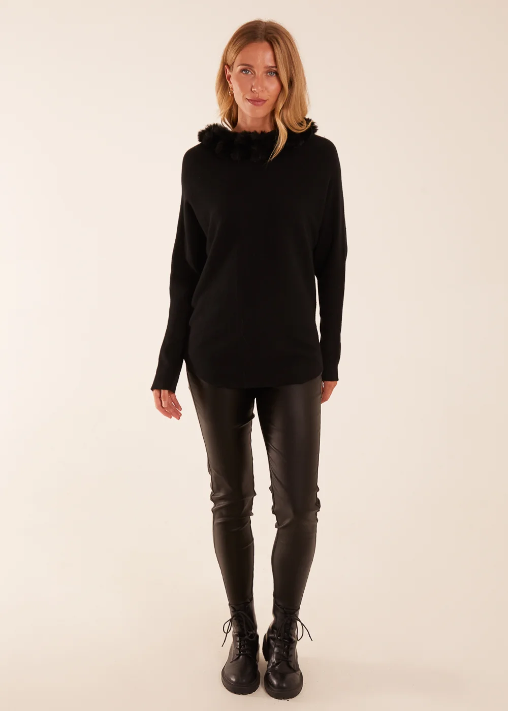 Blue Vanilla Black Fur Collar Batwing Jumper - S/M Image 3