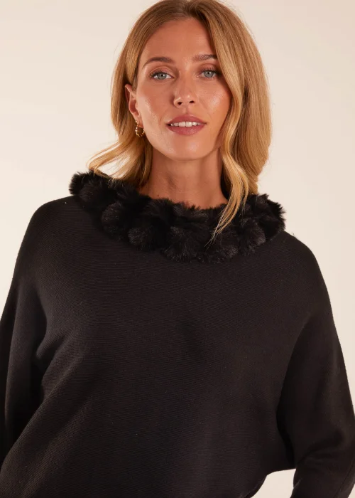 Blue Vanilla Black Fur Collar Batwing Jumper - S/M Image 2