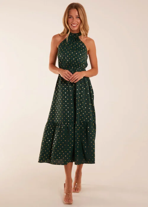 Blue Vanilla Bottle Green Blouson Halter Neck Dress - 8 Image 1